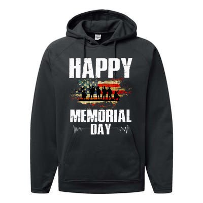 Happy Memorial Day USA Flag American Patriotic Armed Forces Performance Fleece Hoodie