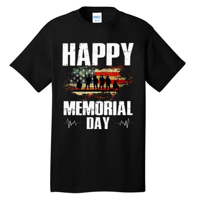 Happy Memorial Day USA Flag American Patriotic Armed Forces Tall T-Shirt