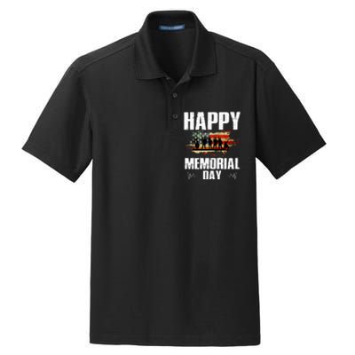 Happy Memorial Day USA Flag American Patriotic Armed Forces Dry Zone Grid Polo