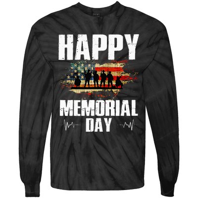 Happy Memorial Day USA Flag American Patriotic Armed Forces Tie-Dye Long Sleeve Shirt