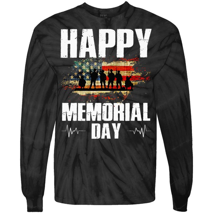 Happy Memorial Day USA Flag American Patriotic Armed Forces Tie-Dye Long Sleeve Shirt