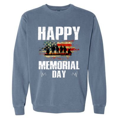 Happy Memorial Day USA Flag American Patriotic Armed Forces Garment-Dyed Sweatshirt