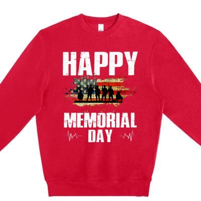 Happy Memorial Day USA Flag American Patriotic Armed Forces Premium Crewneck Sweatshirt