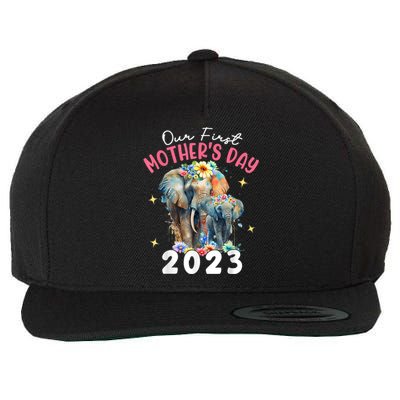 Happy Mothers Day Our First Mothers Day Cute Elephant Family Wool Snapback Cap