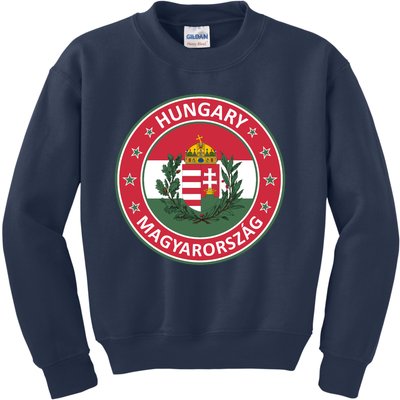 Hungary Magyarorszag Design With Flag Of Hungary And Coat Of Arms Kids Sweatshirt