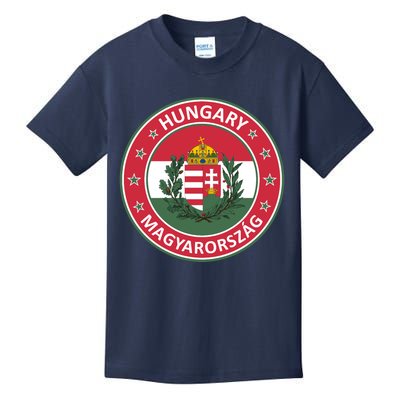 Hungary Magyarorszag Design With Flag Of Hungary And Coat Of Arms Kids T-Shirt