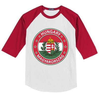 Hungary Magyarorszag Design With Flag Of Hungary And Coat Of Arms Kids Colorblock Raglan Jersey