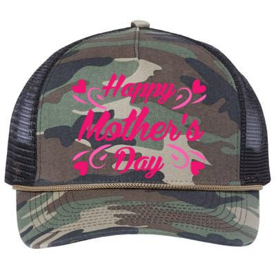 Happy Mothers Day Hearts Gift Retro Rope Trucker Hat Cap