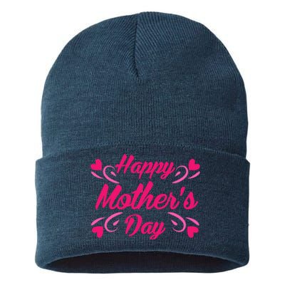 Happy Mothers Day Hearts Gift Sustainable Knit Beanie