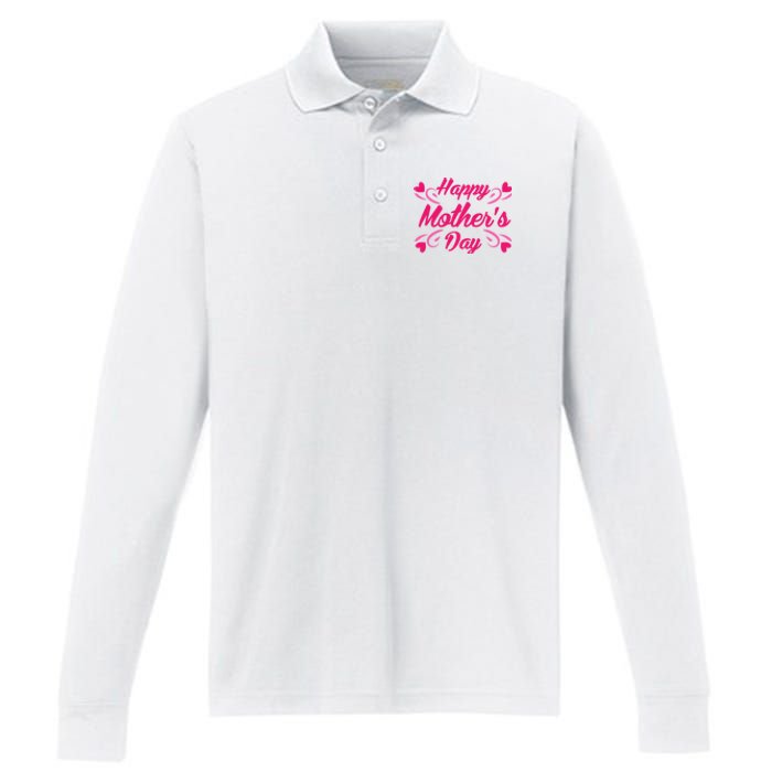 Happy Mothers Day Hearts Gift Performance Long Sleeve Polo