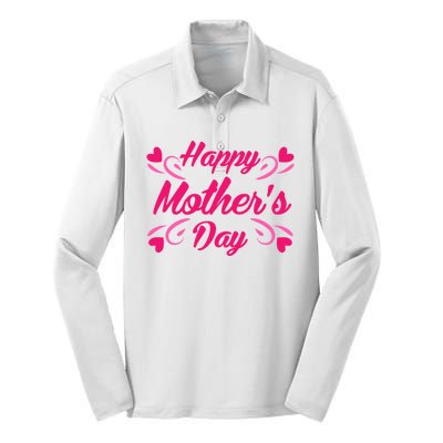 Happy Mothers Day Hearts Gift Silk Touch Performance Long Sleeve Polo