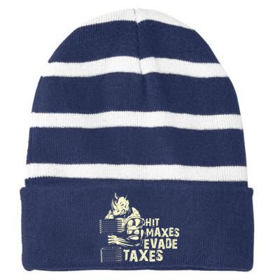 Hit Maxes Evade Taxes Weightlifting Bodybuilding Striped Beanie with Solid Band