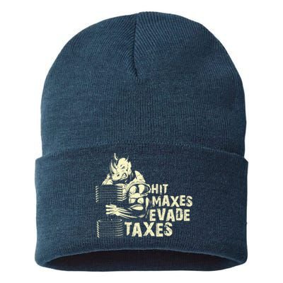 Hit Maxes Evade Taxes Weightlifting Bodybuilding Sustainable Knit Beanie