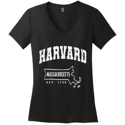Harvard Massachusetts Est.1732 MA Vintage Locals & Tourists Women's V-Neck T-Shirt