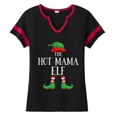 Hot Mama Elf Matching Group Xmas Funny Family Christmas Ladies Halftime Notch Neck Tee