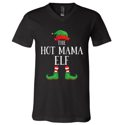 Hot Mama Elf Matching Group Xmas Funny Family Christmas V-Neck T-Shirt