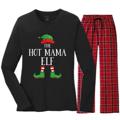 Hot Mama Elf Matching Group Xmas Funny Family Christmas Women's Long Sleeve Flannel Pajama Set 