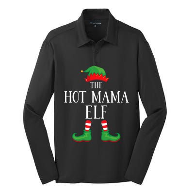 Hot Mama Elf Matching Group Xmas Funny Family Christmas Silk Touch Performance Long Sleeve Polo