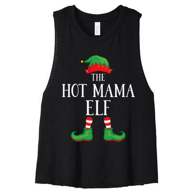 Hot Mama Elf Matching Group Xmas Funny Family Christmas Women's Racerback Cropped Tank