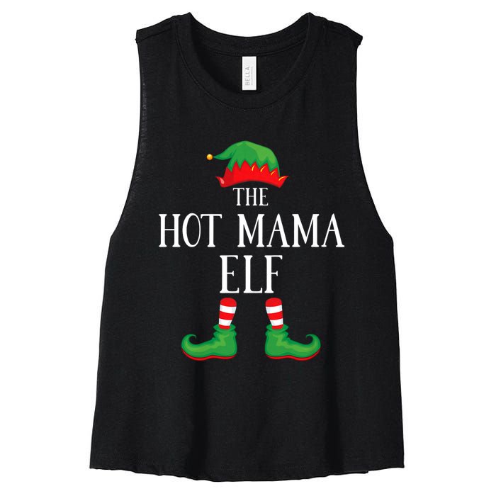 Hot Mama Elf Matching Group Xmas Funny Family Christmas Women's Racerback Cropped Tank