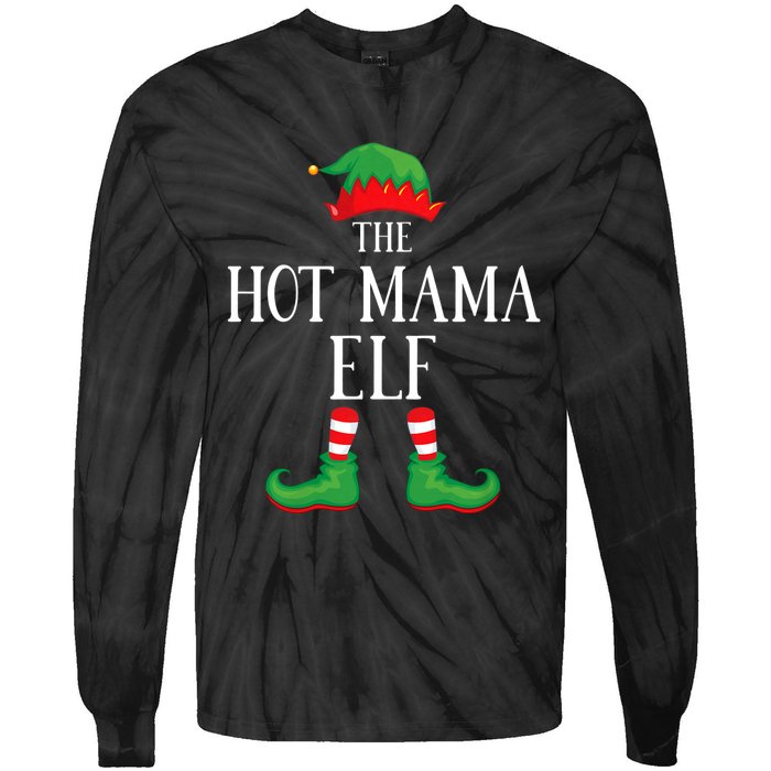 Hot Mama Elf Matching Group Xmas Funny Family Christmas Tie-Dye Long Sleeve Shirt