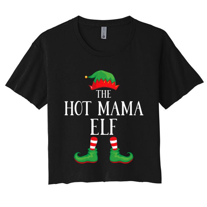 Hot Mama Elf Matching Group Xmas Funny Family Christmas Women's Crop Top Tee