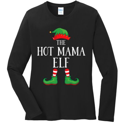 Hot Mama Elf Matching Group Xmas Funny Family Christmas Ladies Long Sleeve Shirt