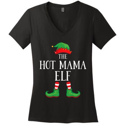 Hot Mama Elf Matching Group Xmas Funny Family Christmas Women's V-Neck T-Shirt