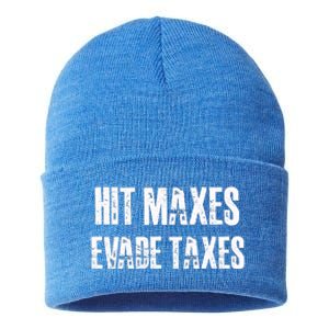 Hit Maxes Evade Taxes Funny Gym Fitness Retro Workout Cool Gift Sustainable Knit Beanie