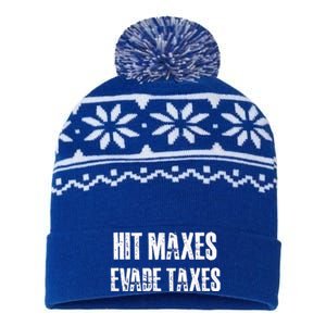 Hit Maxes Evade Taxes Funny Gym Fitness Retro Workout Cool Gift USA-Made Snowflake Beanie