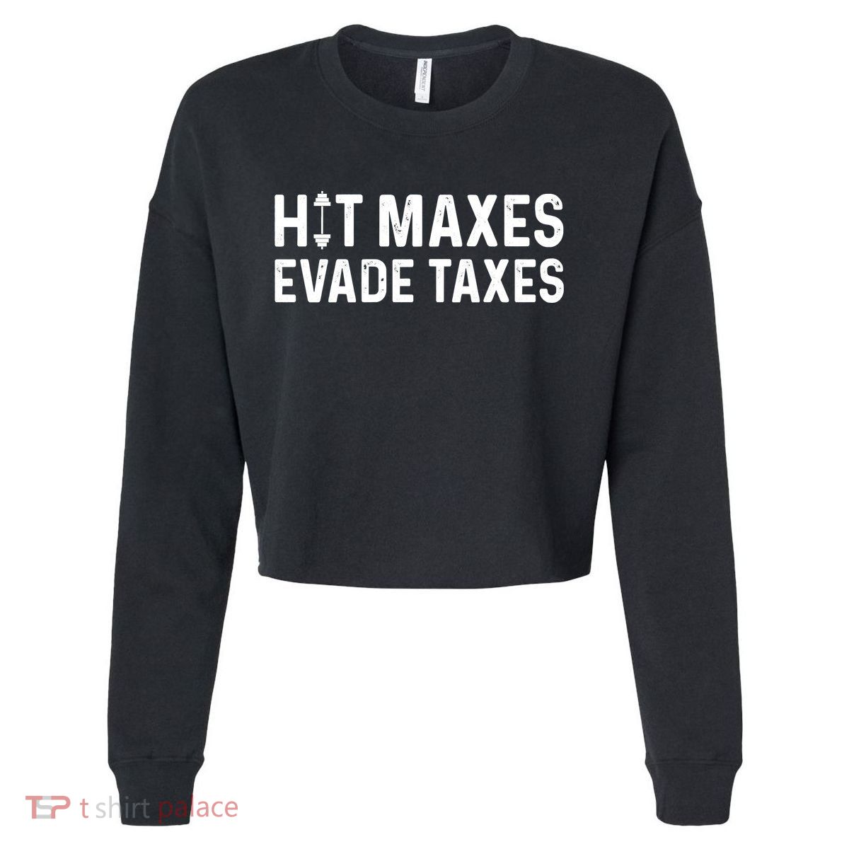 Hit Maxes Evade Taxes Gym Bodybuilding Cropped Pullover Crew