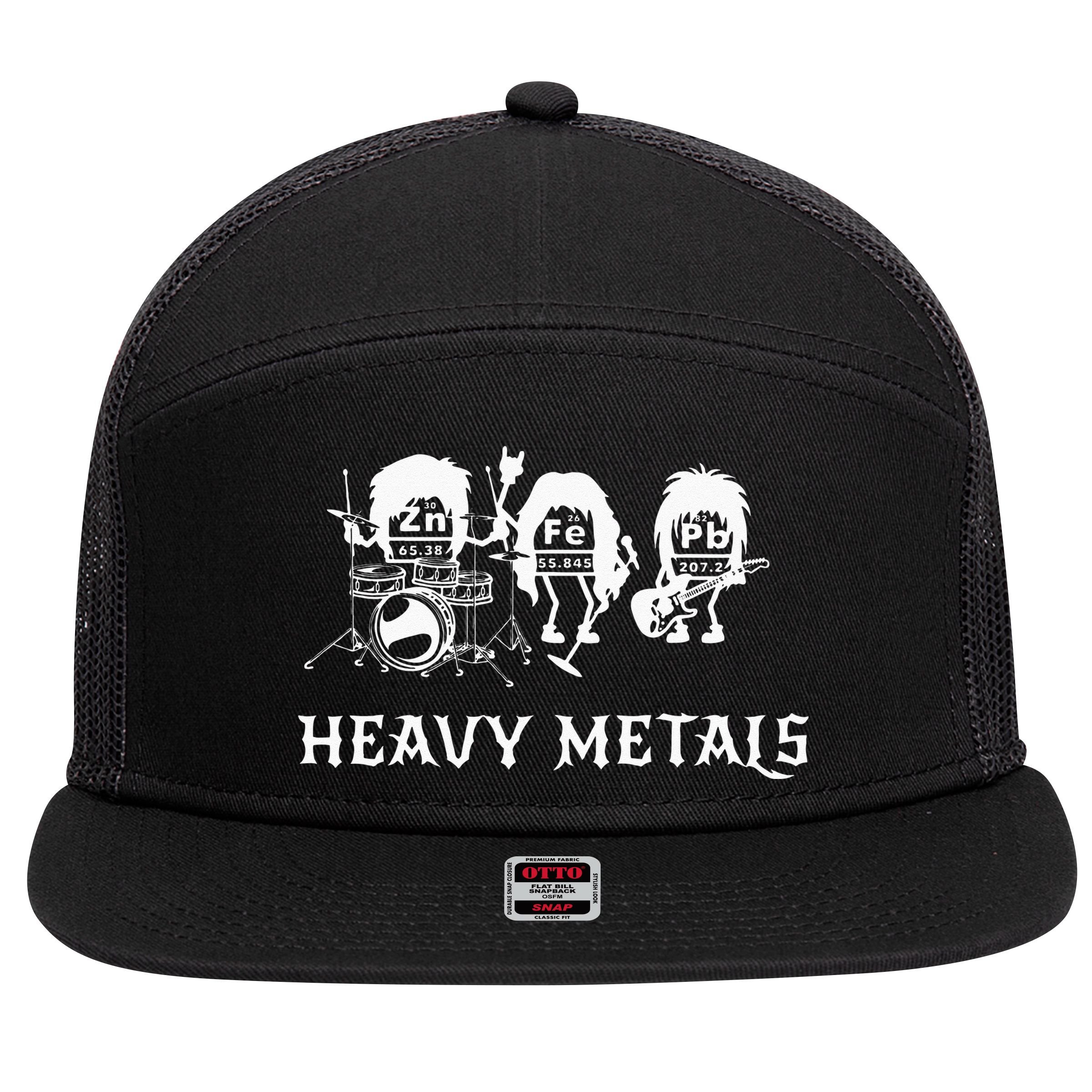 Heavy Metals Funny Chemistry Periodic Table Joke 7 Panel Mesh Trucker Snapback Hat