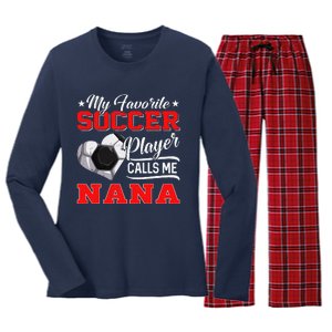 Heart My Favorite Soccer Player Calls Me Nana Women's Long Sleeve Flannel Pajama Set 