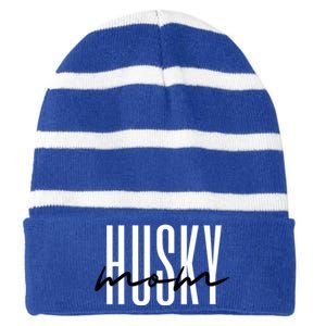 Husky Mom Fur Mama Dog Lover Gift Striped Beanie with Solid Band