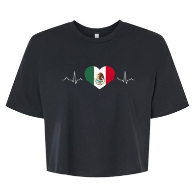 Heartbeat Mexico Flag 16 September Mexican Independence Day Bella+Canvas Jersey Crop Tee