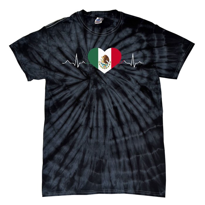 Heartbeat Mexico Flag 16 September Mexican Independence Day Tie-Dye T-Shirt