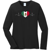 Heartbeat Mexico Flag 16 September Mexican Independence Day Ladies Long Sleeve Shirt