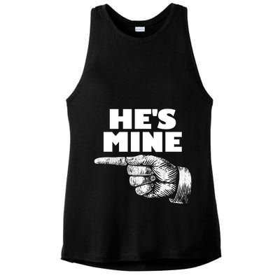 He's Mine Finger Pointing Left Matching Couple He's Mine Gift Ladies PosiCharge Tri-Blend Wicking Tank