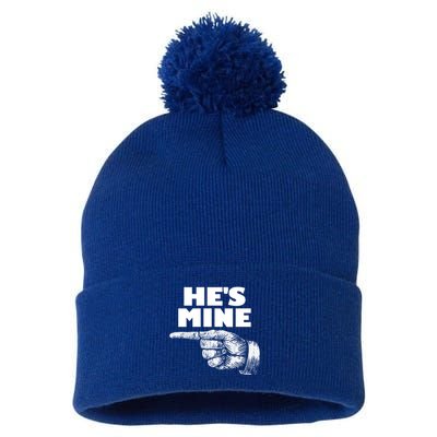 He's Mine Finger Pointing Left Matching Couple He's Mine Gift Pom Pom 12in Knit Beanie
