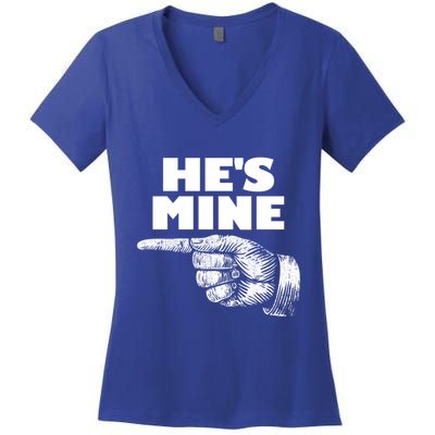 He's Mine Finger Pointing Left Matching Couple He's Mine Gift Women's V-Neck T-Shirt