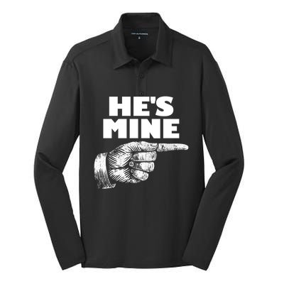 He's Mine Finger Pointing Right Matching Couple He's Mine Gift Silk Touch Performance Long Sleeve Polo