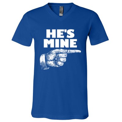 He's Mine Finger Pointing Right Matching Couple He's Mine Gift V-Neck T-Shirt