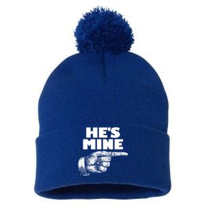 He's Mine Finger Pointing Right Matching Couple He's Mine Gift Pom Pom 12in Knit Beanie