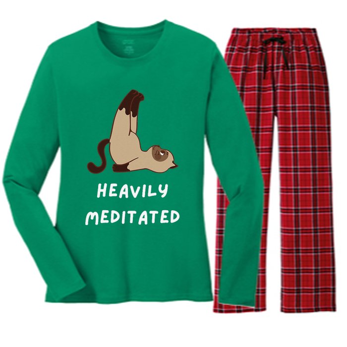 Heavily Meditated Funny Yoga Spiritual Women's Long Sleeve Flannel Pajama Set 