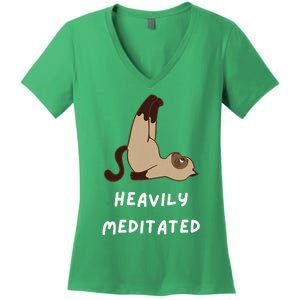 Heavily Meditated Funny Yoga Spiritual Women's V-Neck T-Shirt