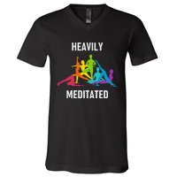 Heavily Meditated Funny Yoga Spiritual V-Neck T-Shirt