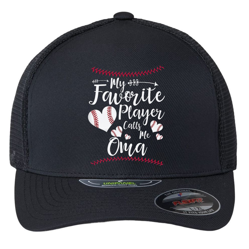 Heart My Favorite Player Calls Me Oma Baseball Flexfit Unipanel Trucker Cap