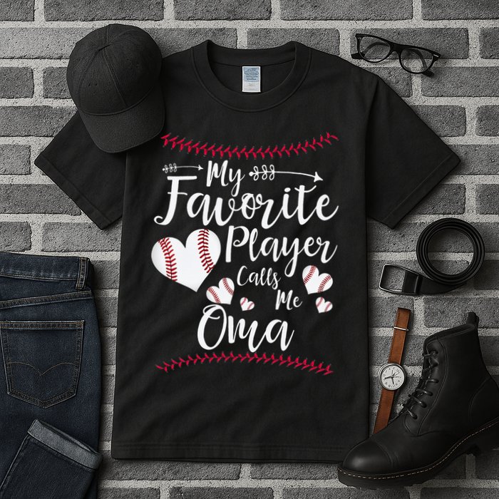 Heart My Favorite Player Calls Me Oma Baseball Tall T-Shirt