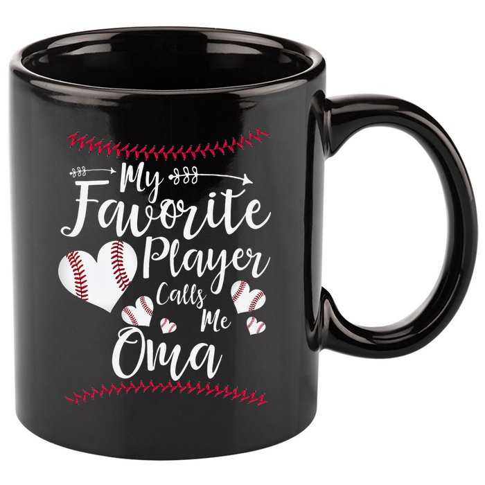 Heart My Favorite Player Calls Me Oma Baseball 11oz C Handle Ceramic Mug