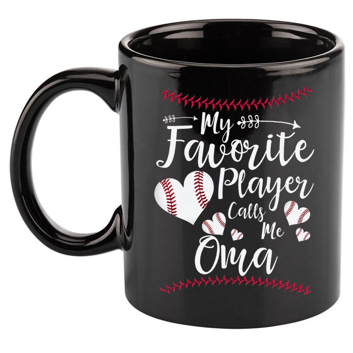 Heart My Favorite Player Calls Me Oma Baseball 11oz C Handle Ceramic Mug